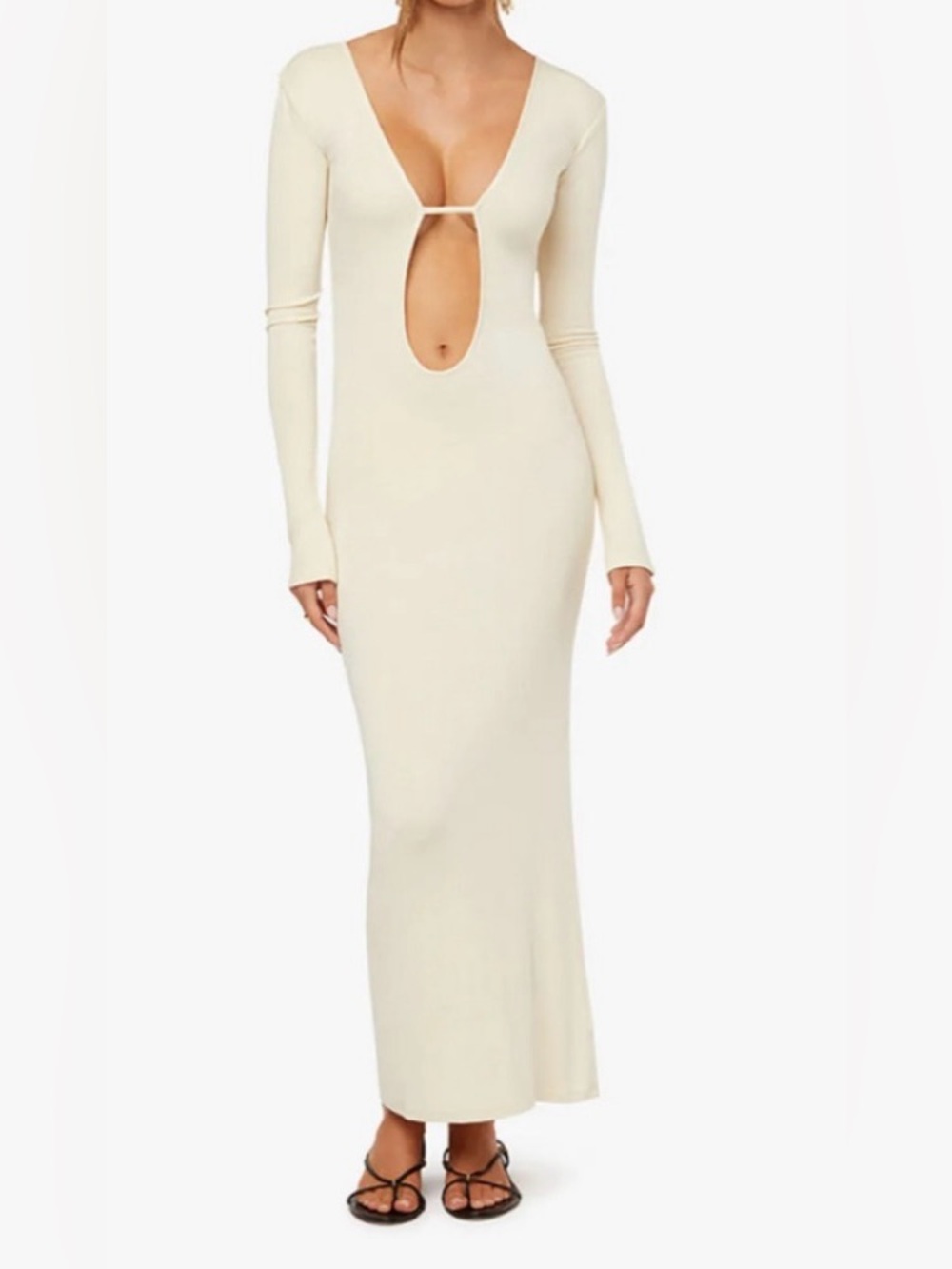 Weworewhat NWT Cream Long Sleeve Cut-out Maxi Dress